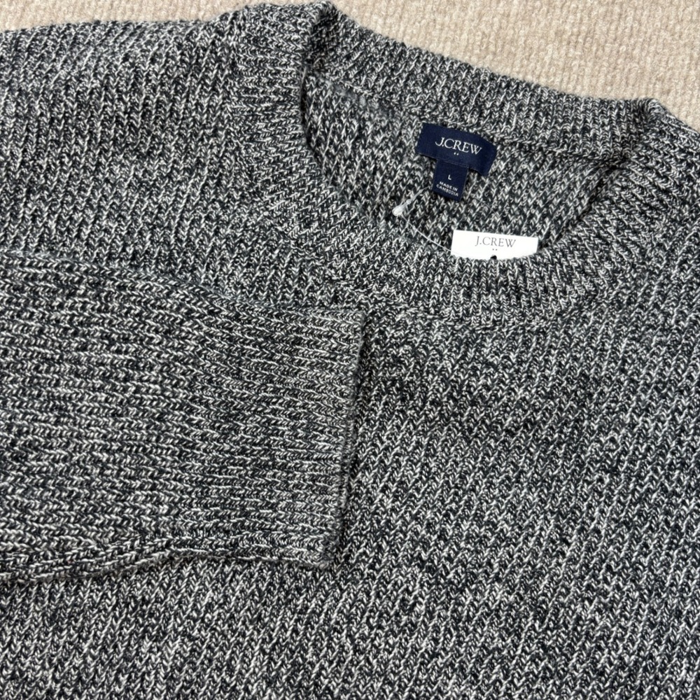 J.Crew White Black Shaker-Stitch Crewneck Sweater Men's Size‎ Large NWT